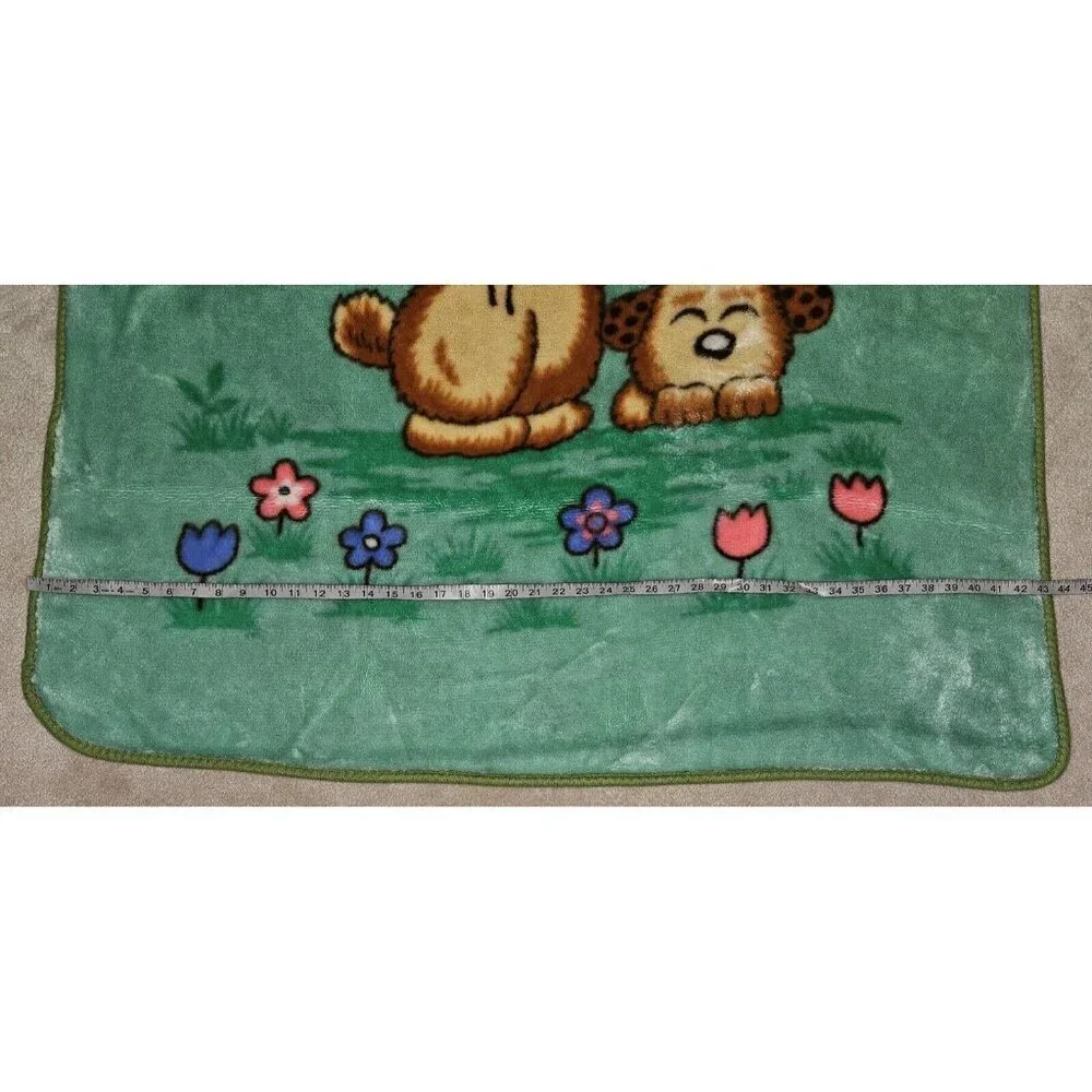 Green Teddy Bear Blanket Balloons Brown Puppy Dog Blue Red Flowers Butterflies